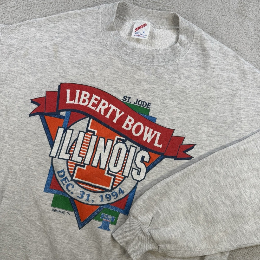 VTG Illinois Fighting Illini Pullover Mens Large Grey Jerzees USA Crewneck 90s